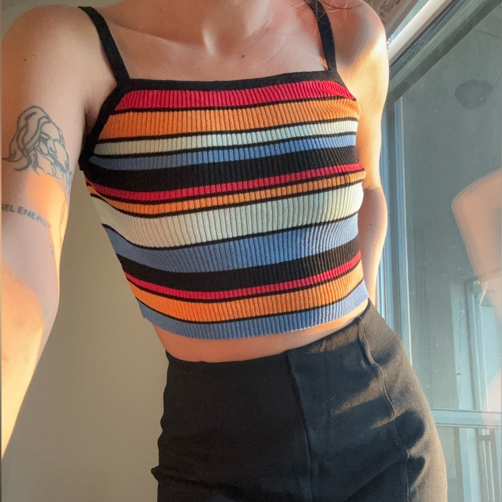 Y2K Striped Multicolor Ribbed Crop Top